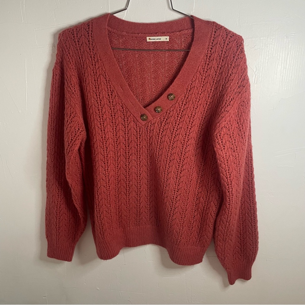 Marine Layer Evelyn Alpaca Blend Knit Sweater in Coral/ Mineral Red